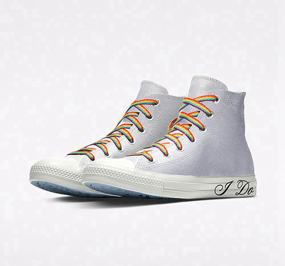 White Lace Converse Custom Chuck Taylor All Star Premium Wedding By You Unisex Men's High Tops US | 97860-KZNB