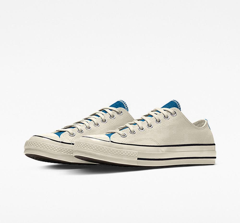 White Marina Blue Converse Custom Chuck 70 Vintage Canvas By You Unisex Women's Low Tops US | 93067-IGPQ