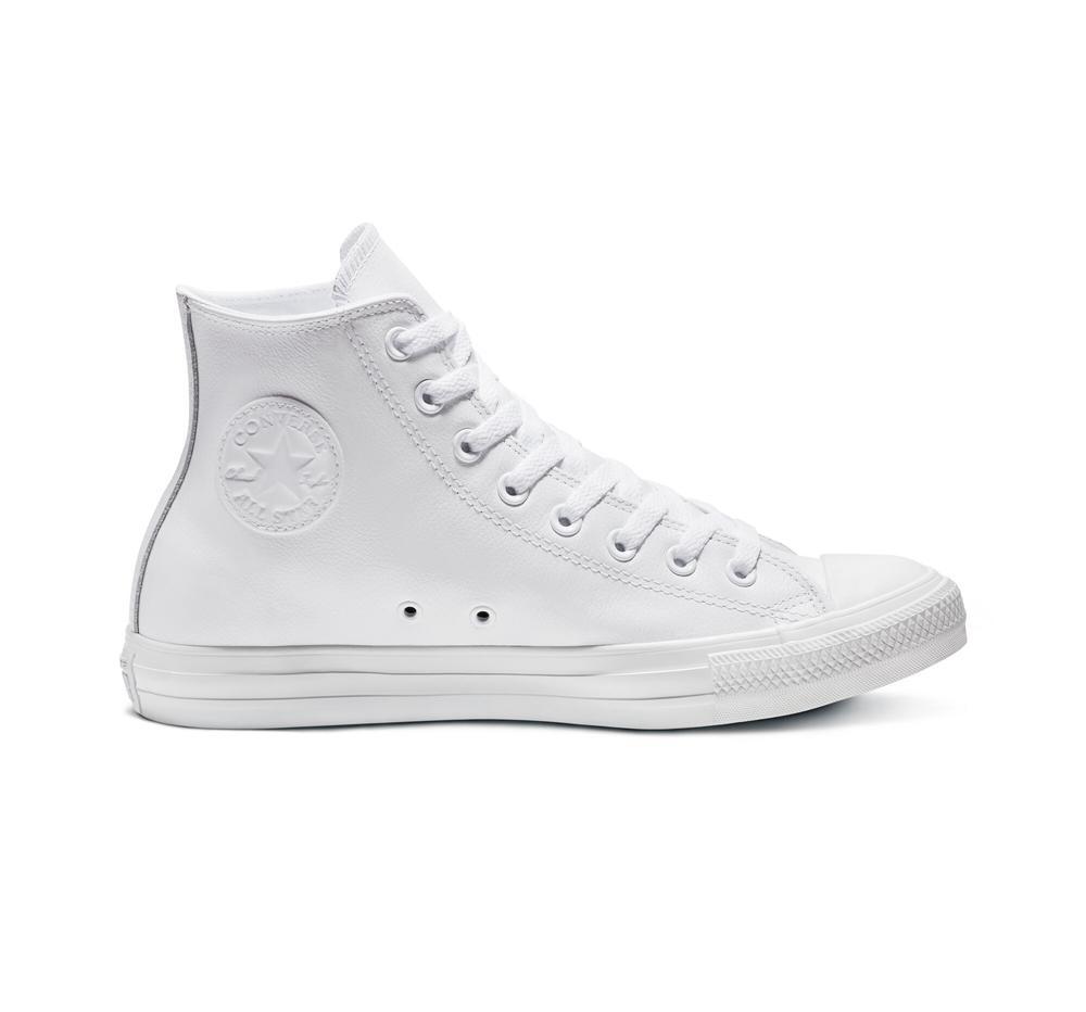 White Monochrome Converse Chuck Taylor All Star Leather Unisex Women's High Tops US | 36945-APBF