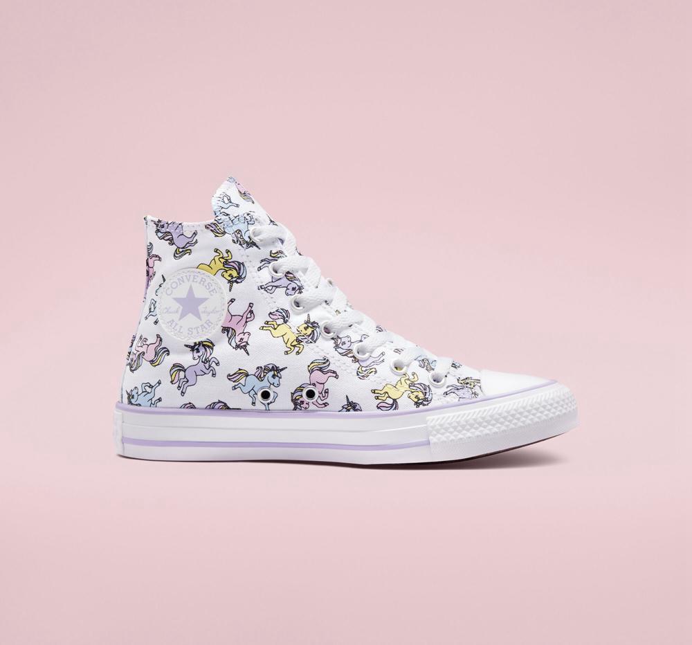 White / Moonstone Violet Converse Chuck Taylor All Star Unicorns Big Kids Girls' High Tops US | 14079-GIRL