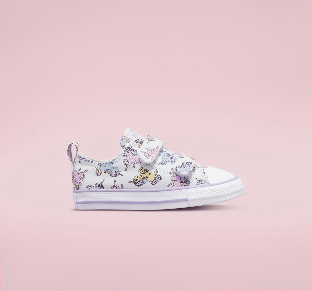 White / Moonstone Violet Converse Chuck Taylor All Star Easy On Unicorns Toddler Boys' Low Tops US | 56840-OHUK