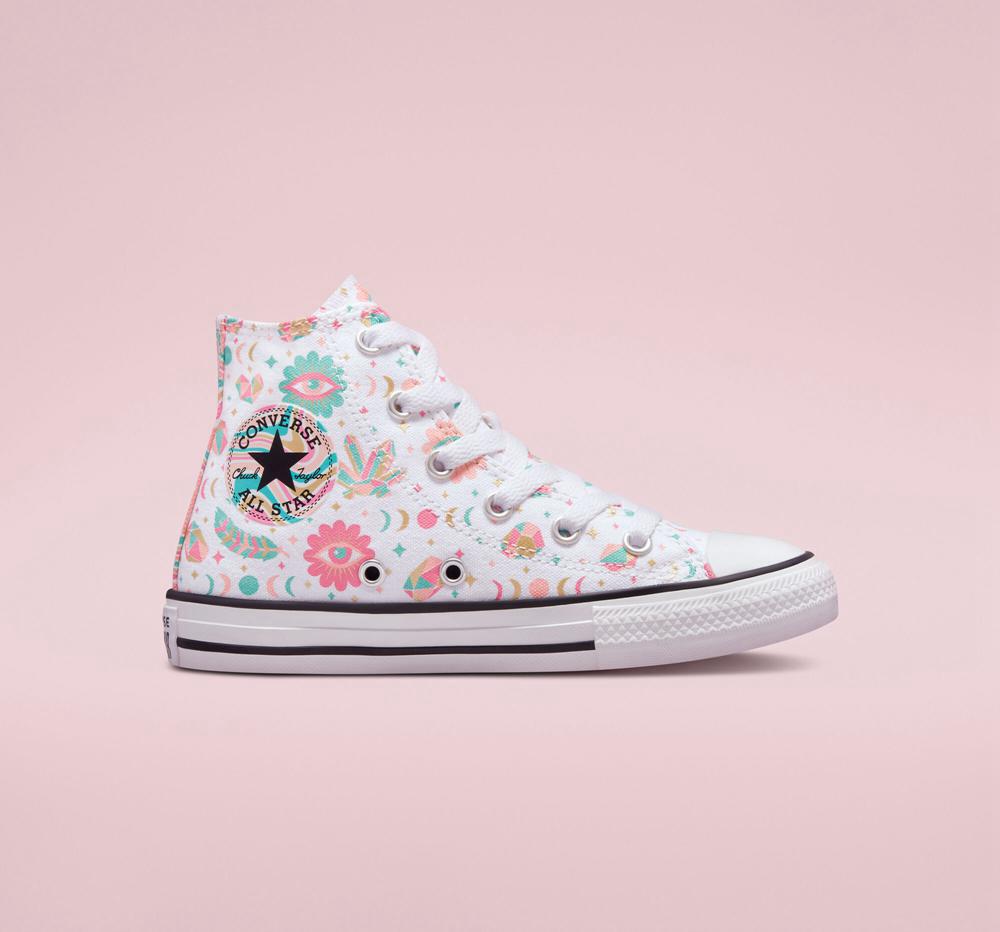 White / Pink / Bleached Coral Converse Chuck Taylor All Star Mystic Gems Little Kids Girls' High Tops US | 23654-BOJZ