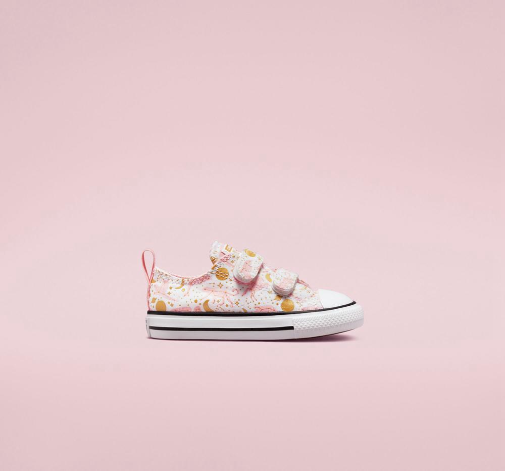 White / Storm Pink / Gold Converse Chuck Taylor All Star Easy On Constellations Toddler Boys' Low Tops US | 21306-CRFA