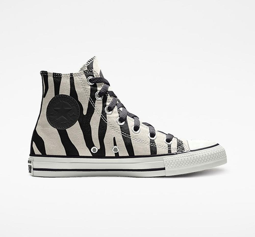 Zebra Black / White Converse Custom Chuck Taylor All Star By You Unisex Men's High Tops US | 26375-XDGL