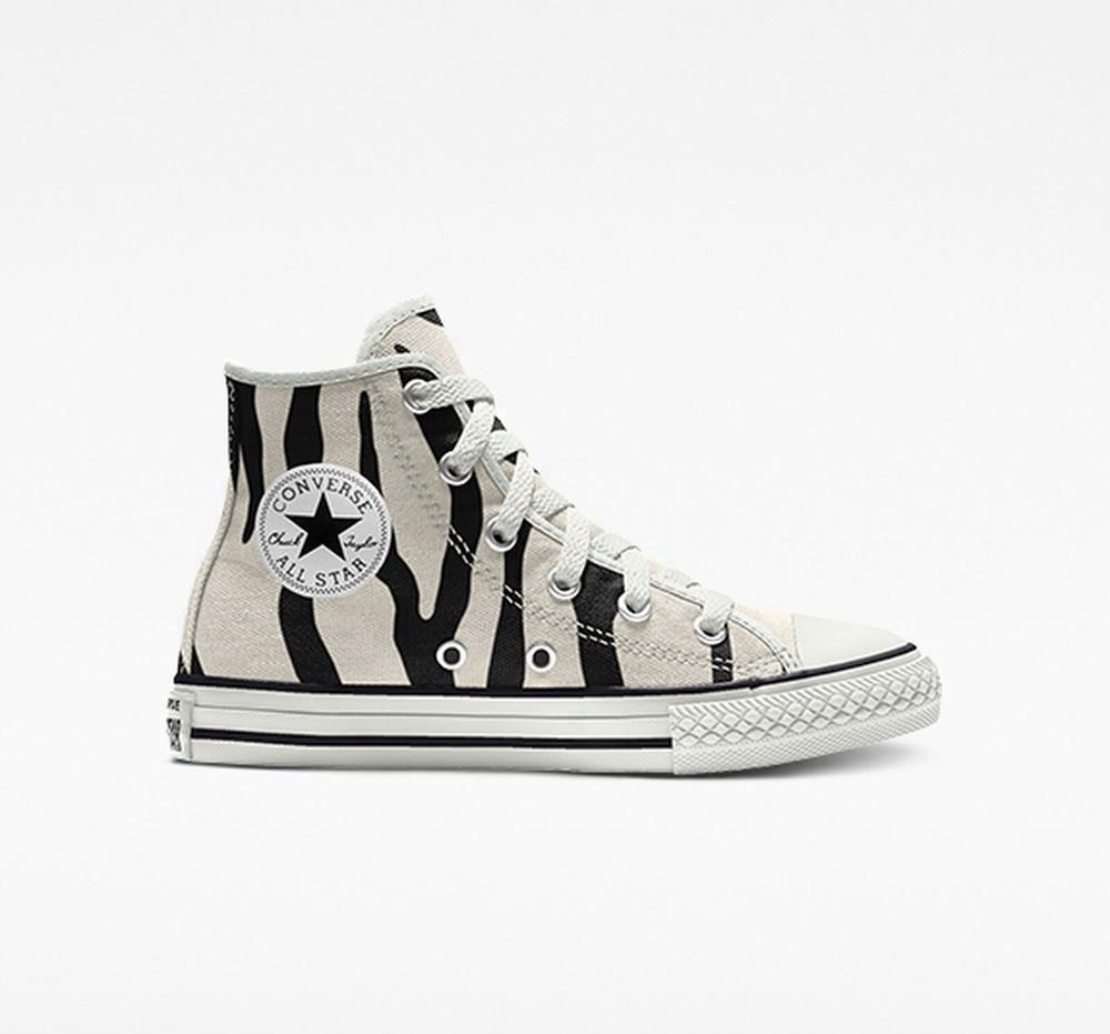 Zebra Black / White Converse Custom Chuck Taylor All Star By You Little Kids Girls' High Tops US | 30195-XULY