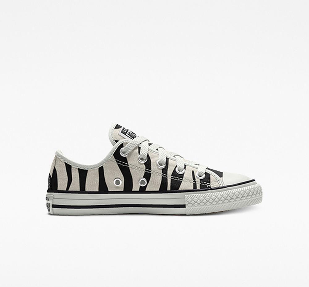 Zebra Black / White Converse Custom Chuck Taylor All Star By You Little Kids Girls' Low Tops US | 61207-YNCV