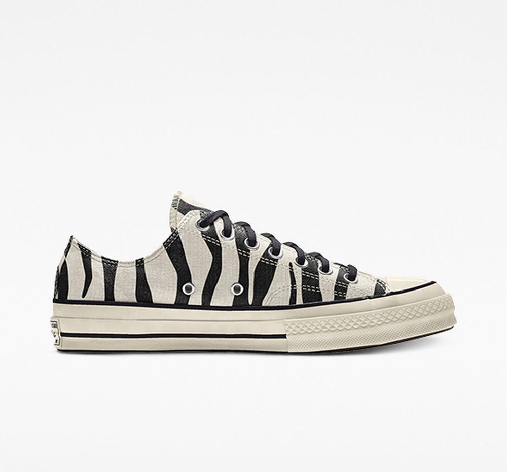 Zebra Black / White Converse Custom Chuck 70 Vintage Canvas By You Unisex Women's Low Tops US | 64215-BKSR