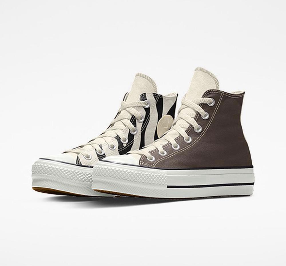 Zebra Black / White Converse Custom Chuck Taylor All Star Lift Canvas By You Unisex High Top Women's Platform Shoes US | 68405-LPMY