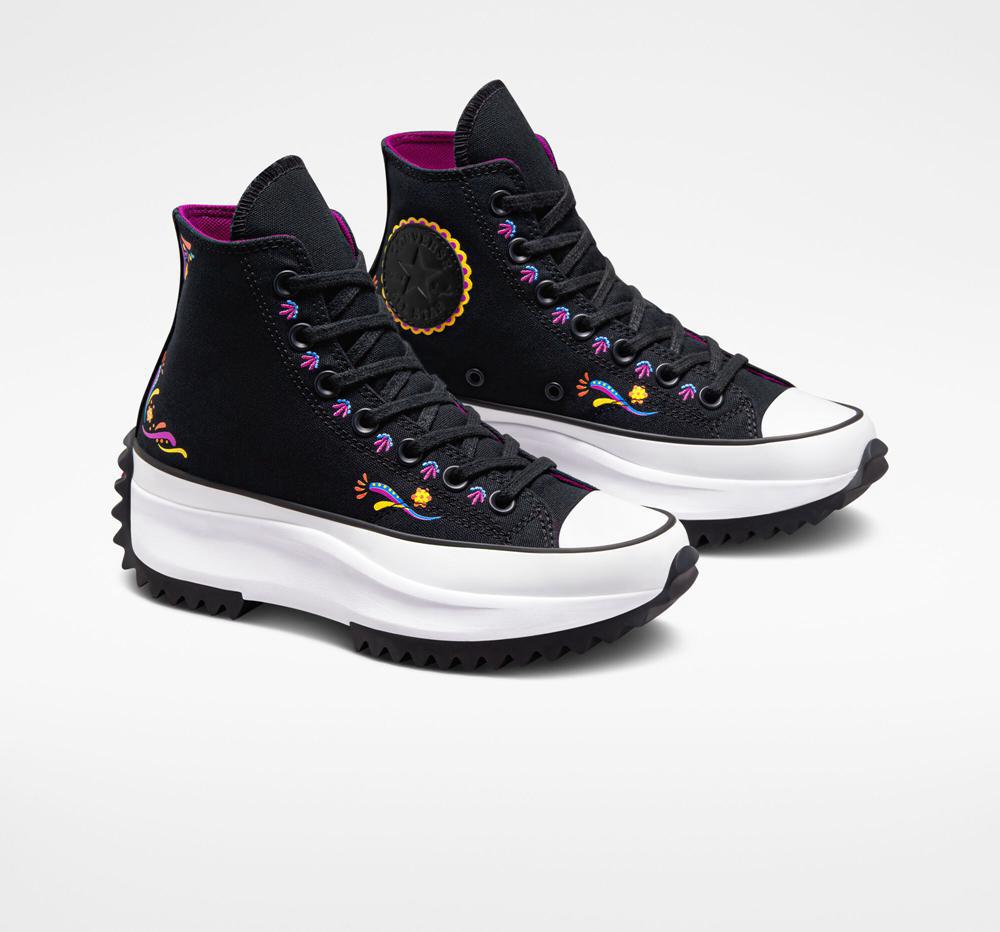 Black / Active Fuchsia / Amarillo Converse Run Star Hike Platform D%C3%Ada De Muertos Unisex Women's High Tops  US |  14738-REPA