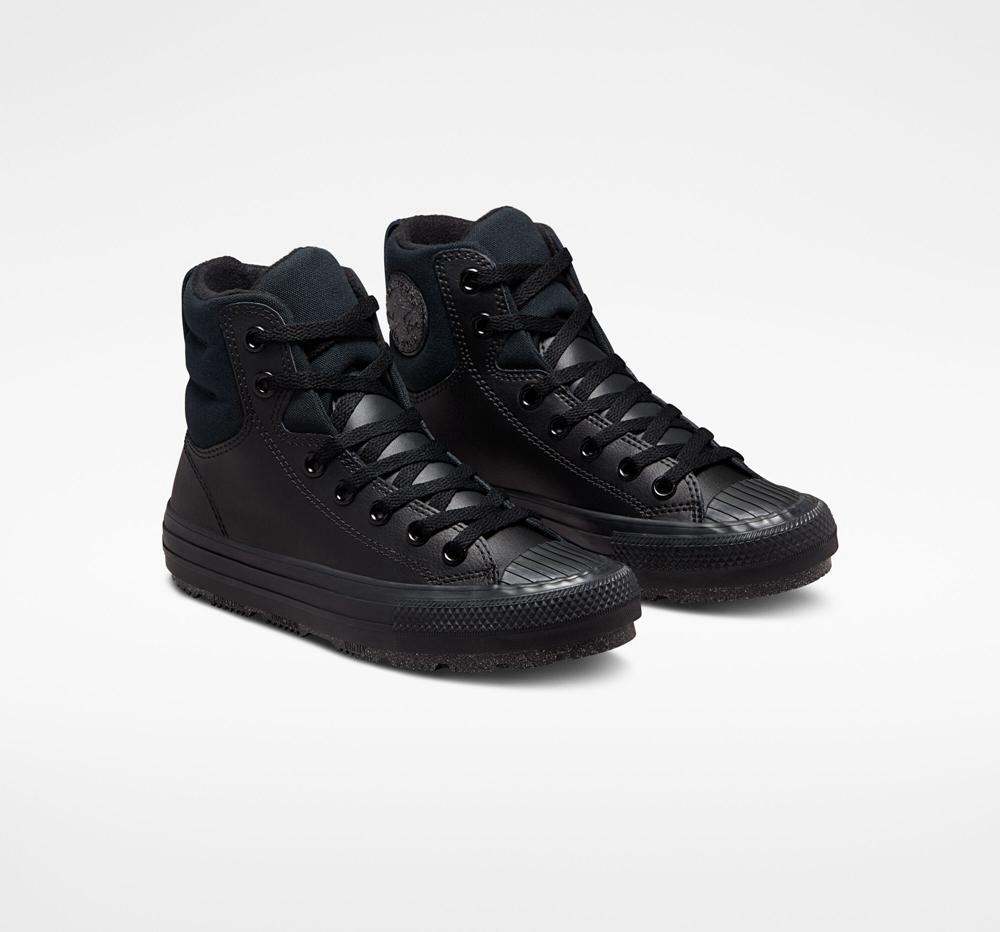 Black / Black / Iron Grey Converse Chuck Taylor All Star Berkshire Boot Leather Big Kids Girls' High Tops  US |  59683-WCPM