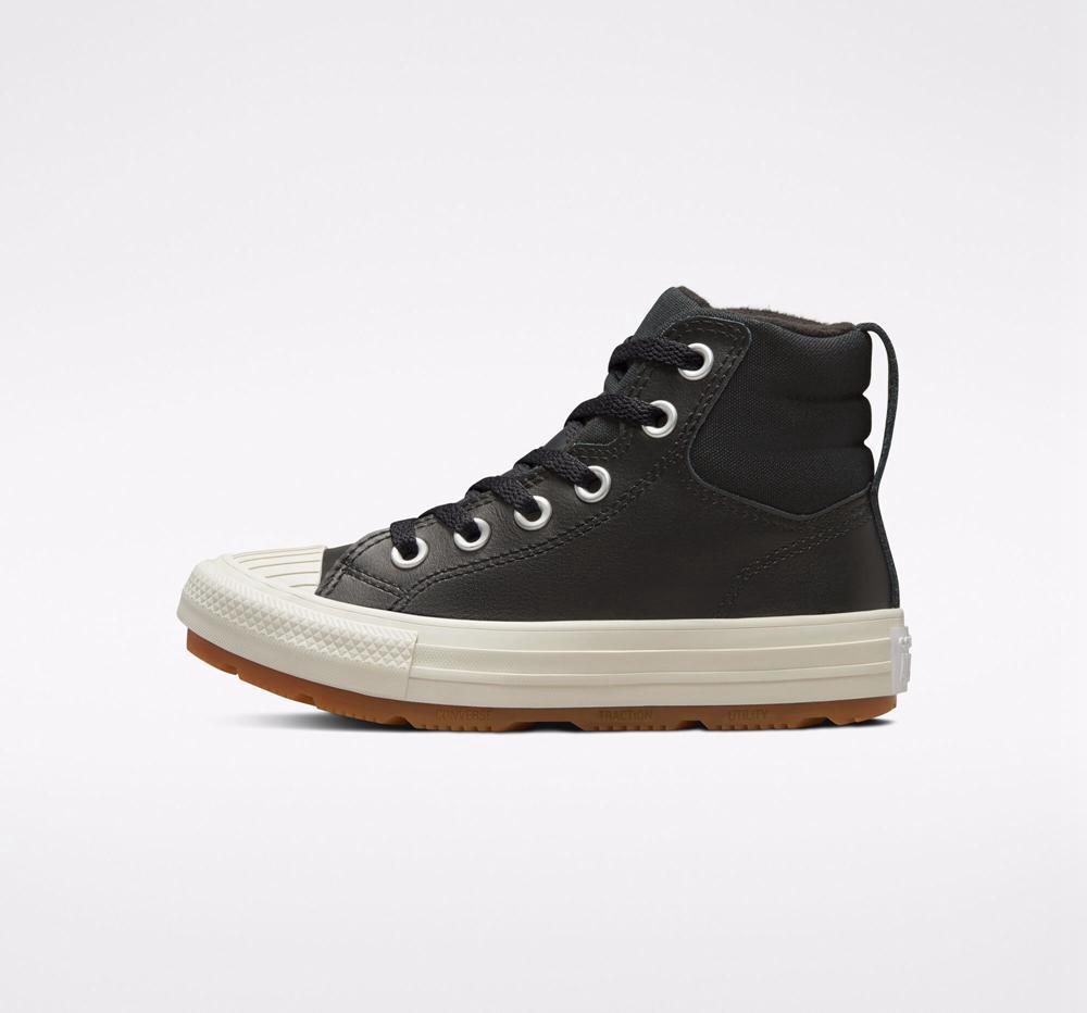 Black / Black / Pale Putty Converse Leather Chuck Taylor All Star Berkshire Boot Color Little Kids Girls' High Tops  US |  39016-ZXDI