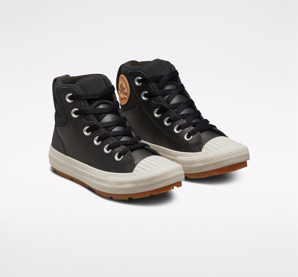 Black / Black / Pale Putty Converse Leather Chuck Taylor All Star Berkshire Boot Color Little Kids Girls' High Tops  US |  39016-ZXDI