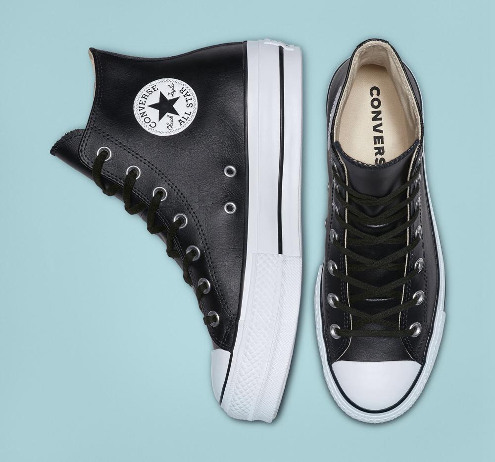 Black / Black / White Converse Chuck Taylor All Star Lift Leather High Top Women's Platform Shoes  US |  60597-HWYI