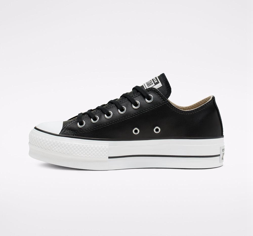 Black / Black / White Converse Chuck Taylor All Star Lift Leather Low Top Women's Platform Shoes  US |  81063-FEOV