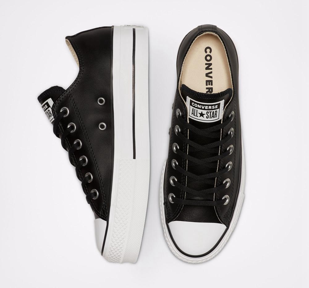 Black / Black / White Converse Chuck Taylor All Star Lift Leather Low Top Women's Platform Shoes  US |  81063-FEOV