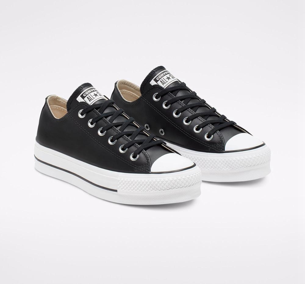 Black / Black / White Converse Chuck Taylor All Star Lift Platform Leather Women's Low Tops  US |  84103-VOXY