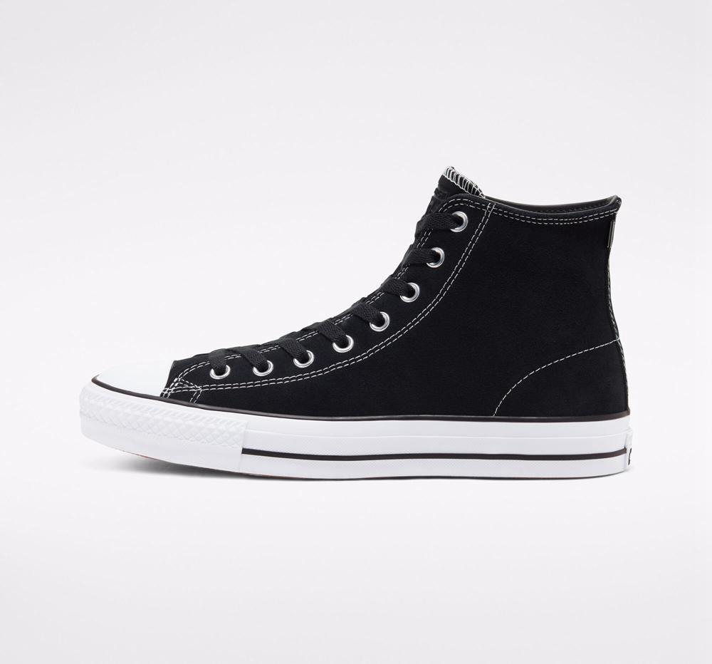 Black / Black / White Converse Cons Chuck Taylor All Star Pro Suede Skate Men's High Tops  US |  53419-SIZQ