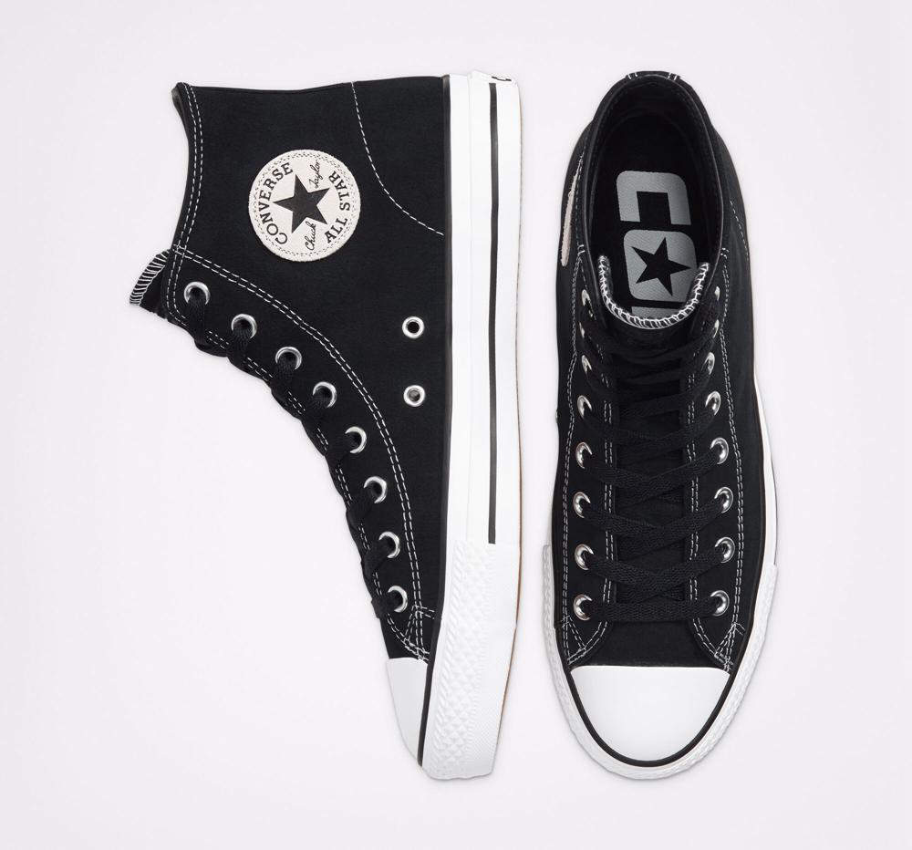 Black / Black / White Converse Cons Chuck Taylor All Star Pro Suede Skate Men's High Tops  US |  53419-SIZQ