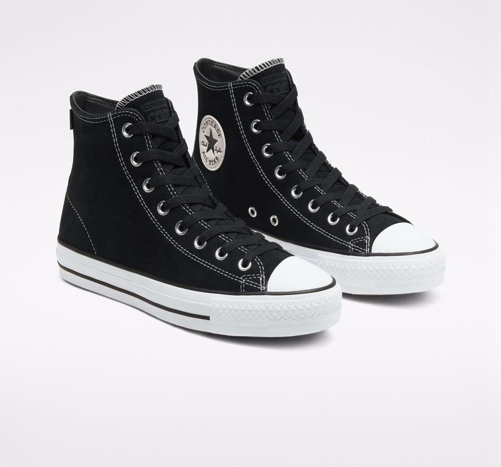 Black / Black / White Converse Cons Chuck Taylor All Star Pro Suede Skate Men's High Tops  US |  53419-SIZQ