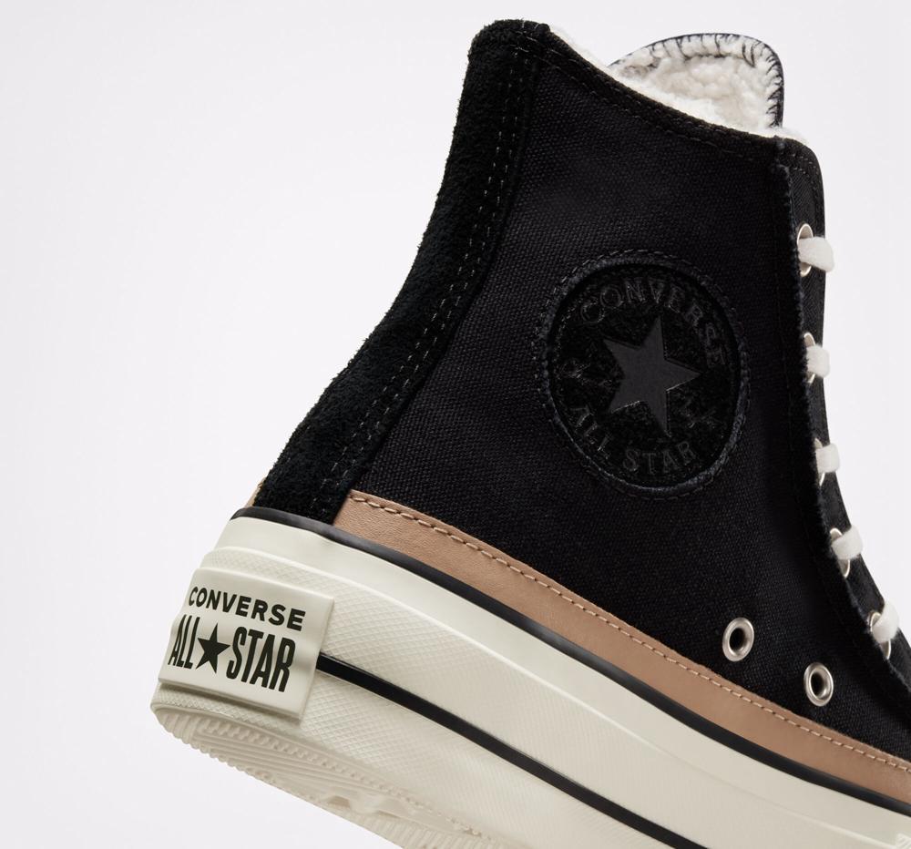 Black / Egret / Champagne Tan Converse Chuck Taylor All Star Lift Raw Edge High Top Women's Platform Shoes  US |  63750-YKFJ