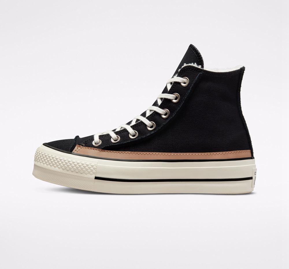 Black / Egret / Champagne Tan Converse Chuck Taylor All Star Lift Platform Raw Edge Women's High Tops  US |  70465-BRMT