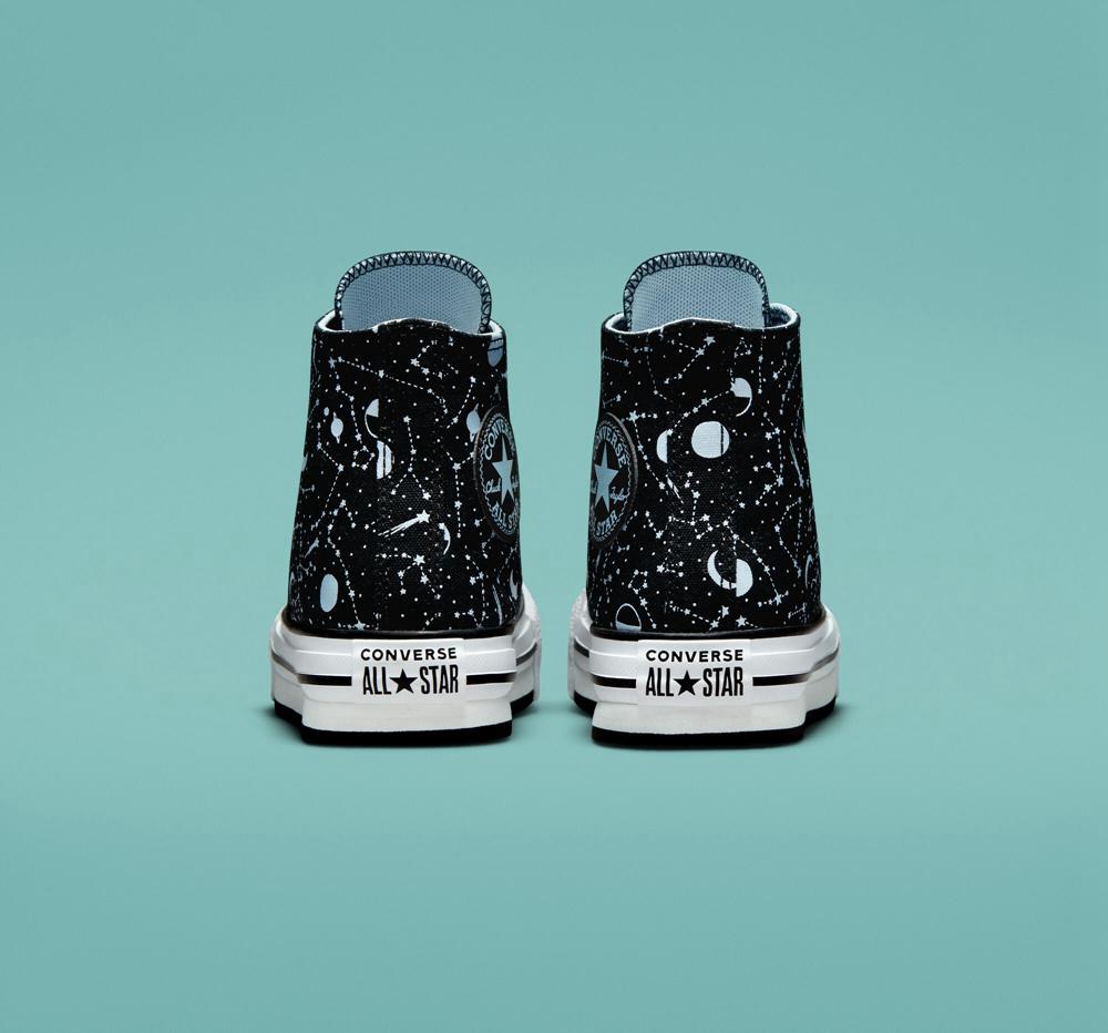 Black / Lt Armory Blue / White Converse Chuck Taylor All Star Eva Lift Platform Constellations Big Kids Girls' High Tops  US |  58740-GQCL