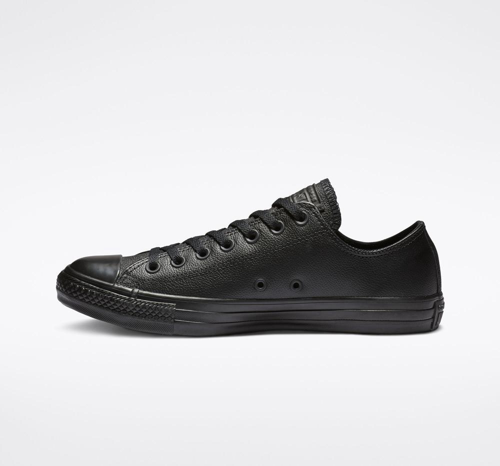 Black Mono Converse Chuck Taylor All Star Leather Unisex Men's Low Tops  US |  68543-HLTO