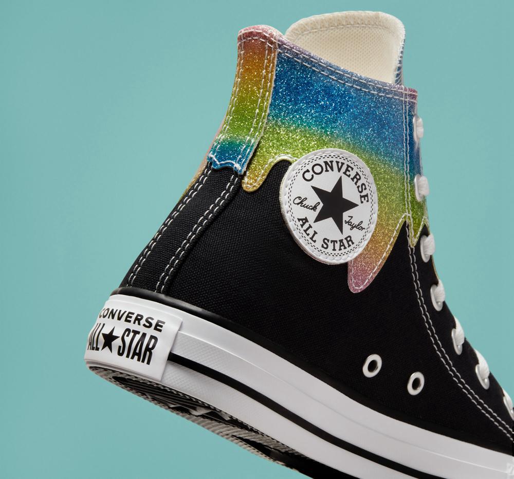 Black / Natural Ivory Converse Chuck Taylor All Star Glitter Drip Big Kids Girls' High Tops  US |  32976-NVMH