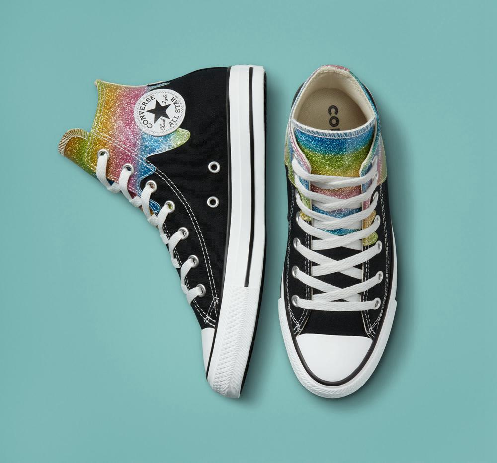 Black / Natural Ivory Converse Chuck Taylor All Star Glitter Drip Big Kids Girls' High Tops  US |  32976-NVMH