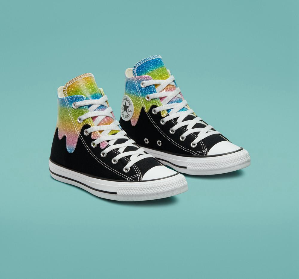 Black / Natural Ivory Converse Chuck Taylor All Star Glitter Drip Big Kids Girls' High Tops  US |  32976-NVMH