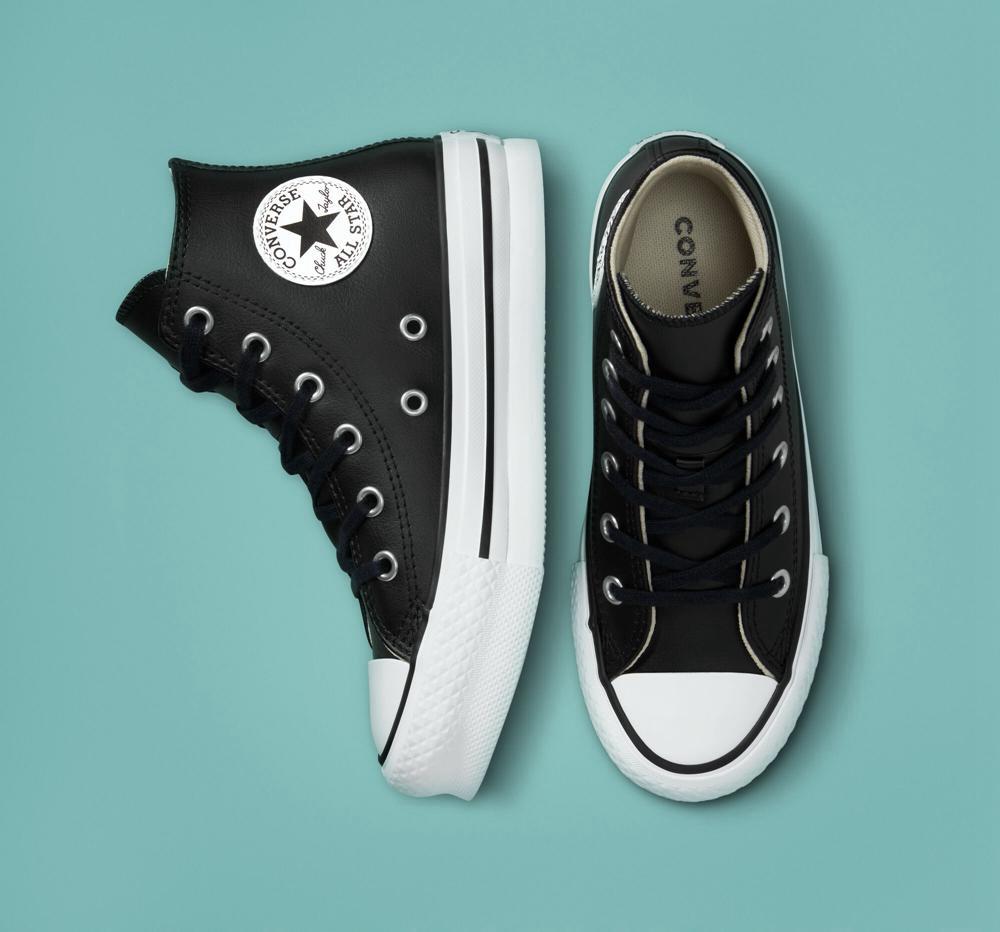 Black / Natural Ivory / White Converse Chuck Taylor All Star Lift Platform Leather Little Kids Girls' High Tops  US |  74526-WQAK