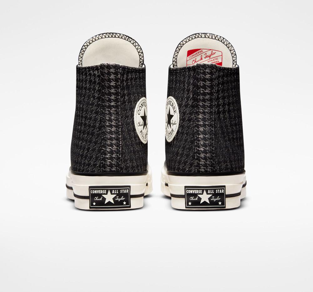 Black / Pure Silver / Egret Converse Chuck 70 Houndstooth Shine Women's High Tops  US |  54207-AYBF