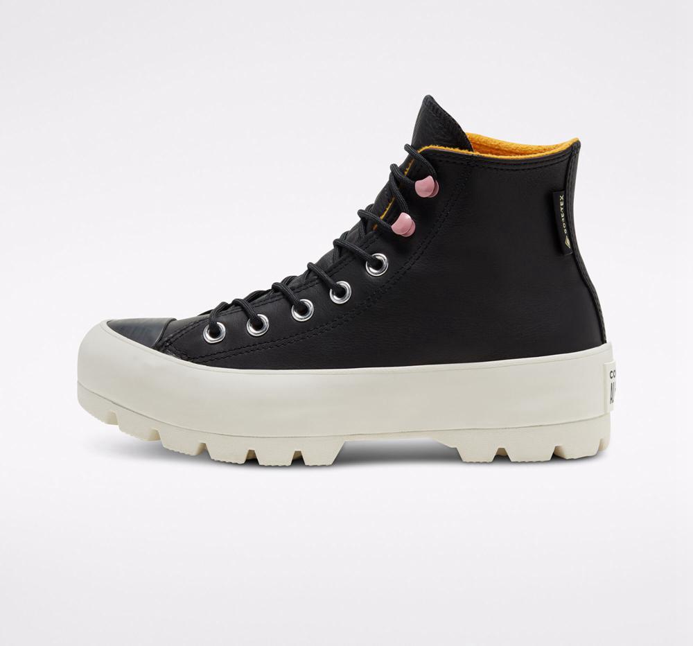 Black / Saffron Yellow / Egret Converse Chuck Taylor All Star Lugged Winter High Top Women's Platform Shoes  US |  06289-RVEJ