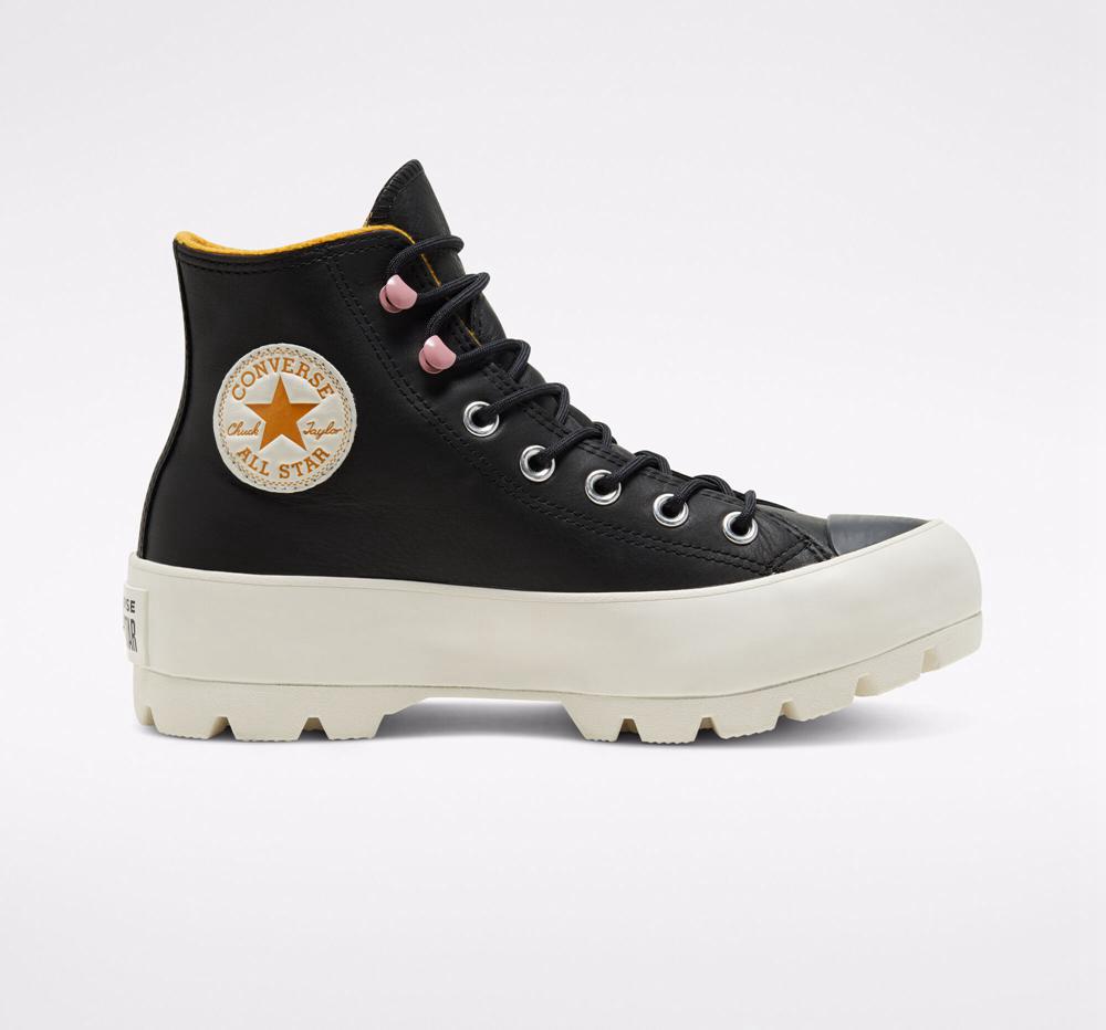 Black / Saffron Yellow / Egret Converse Chuck Taylor All Star Lugged Winter High Top Women\'s Platform Shoes  US |  06289-RVEJ