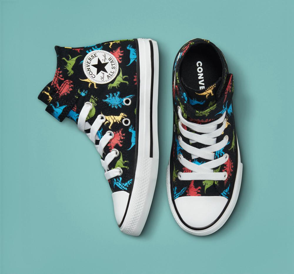 Black / Soft Red / Baltic Blue Converse Chuck Taylor All Star Easy On Dinosaurs Little Kids Girls' High Tops  US |  92765-ALIV