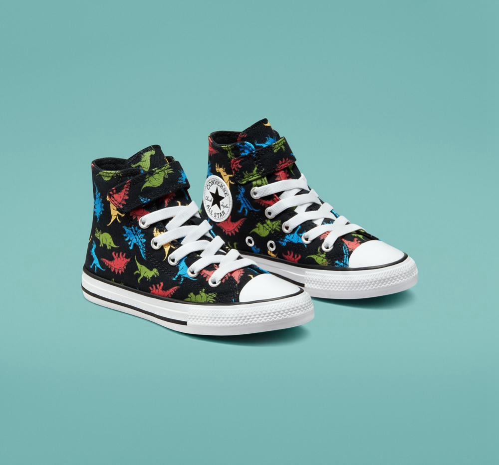 Black / Soft Red / Baltic Blue Converse Chuck Taylor All Star Easy On Dinosaurs Little Kids Girls' High Tops  US |  92765-ALIV