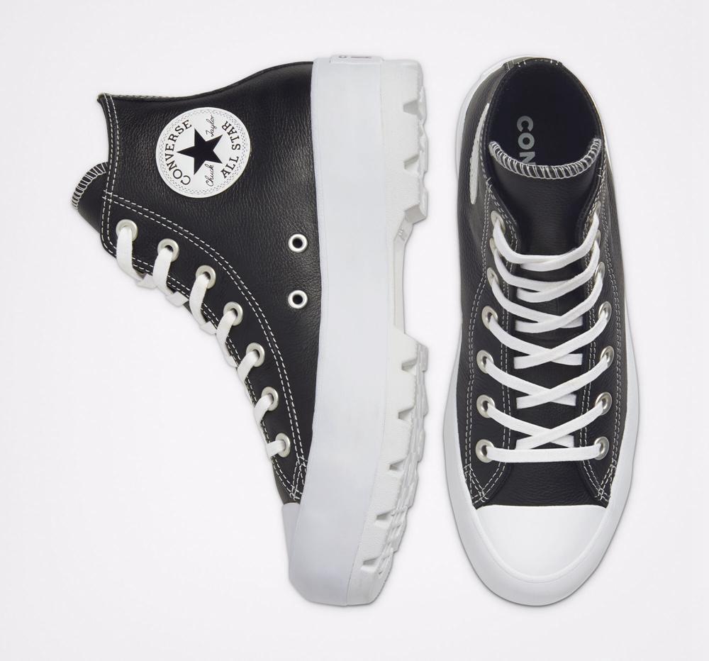 Black / White / White Converse Chuck Taylor All Star Lugged Leather High Top Women's Platform Shoes  US |  26018-IKLF