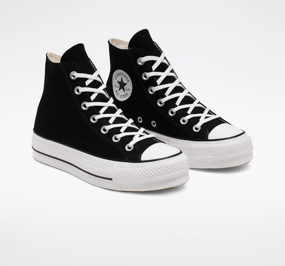 Black / White / White Converse Chuck Taylor All Star Lift Platform Canvas Women's High Tops  US |  75124-NHXE