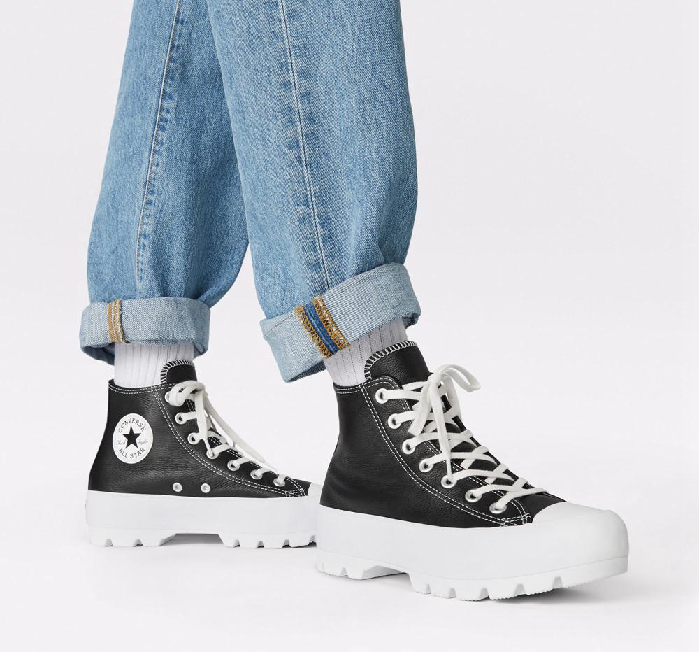 Black / White / White Converse Chuck Taylor All Star Lugged Leather Women's Boots  US |  86570-AQOW