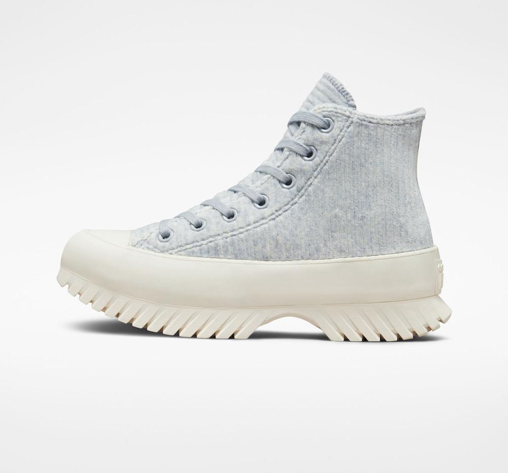 Blue Gravel / Egret Converse Chuck Taylor All Star Lugged 2.0 Velour Unisex High Top Men's Platform Shoes  US |  08976-HRYF