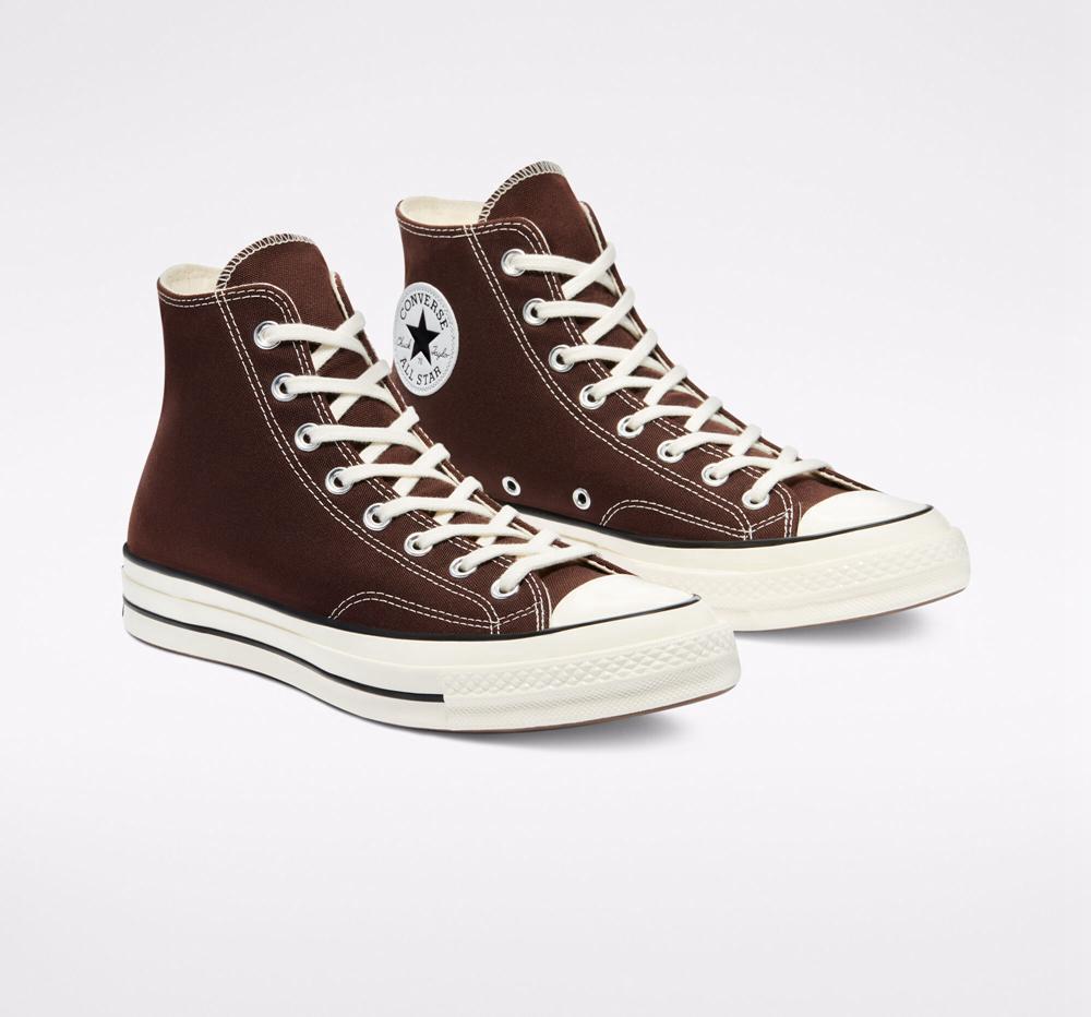 Brown Dark Root / Black / Egret Converse Chuck 70 Vintage Canvas Unisex Women's High Tops  US |  61843-KBVY