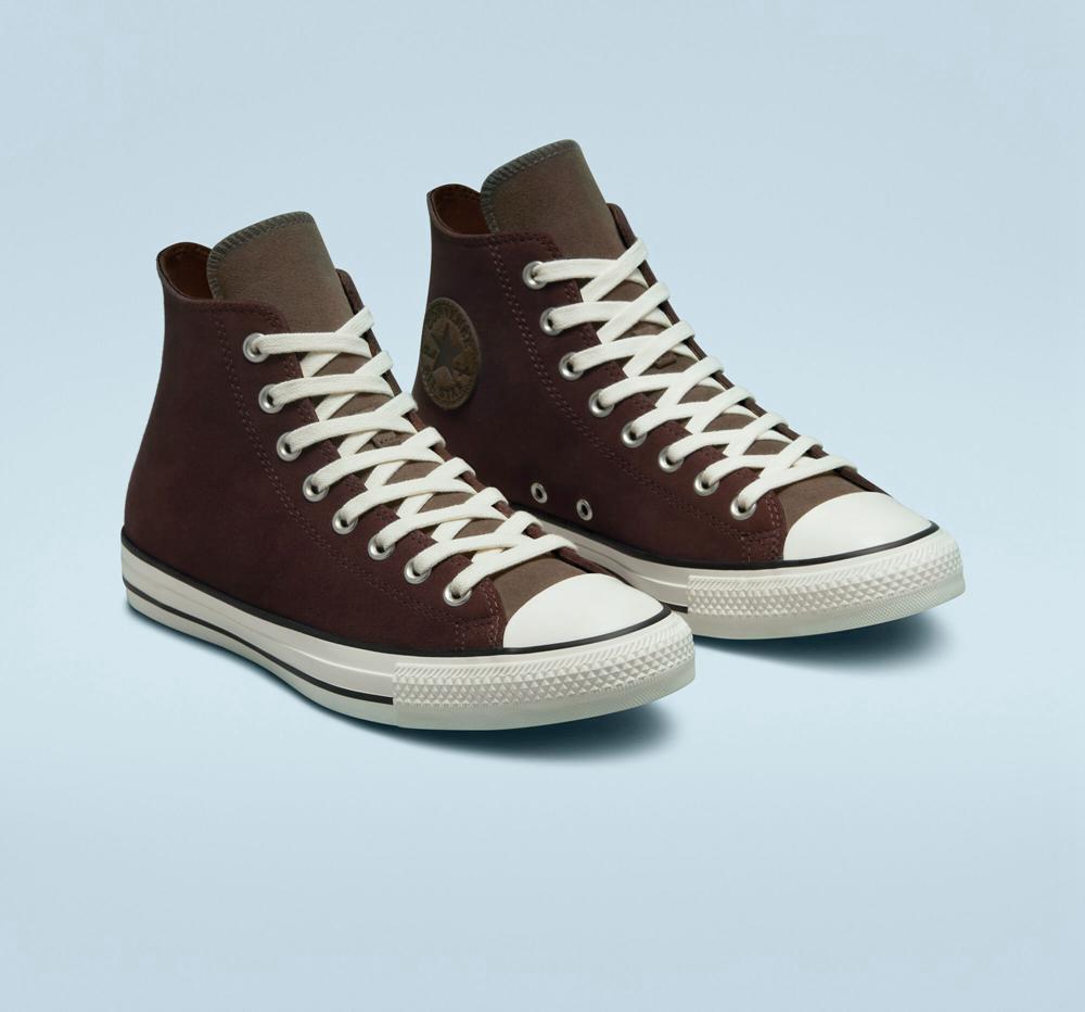 Brown Dark Root / Engine Smoke / Egret Converse Chuck Taylor All Star Earthy Suede Unisex Women's High Tops  US |  62801-HQYV