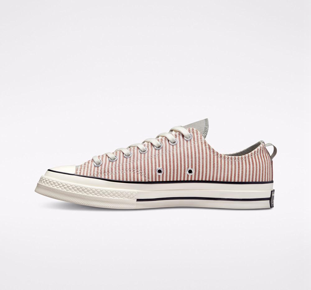 Brown Mineral Clay / Slate Sage / Egret Converse Chuck 70 Crafted Stripe Unisex Women's Low Tops  US |  78936-KERH