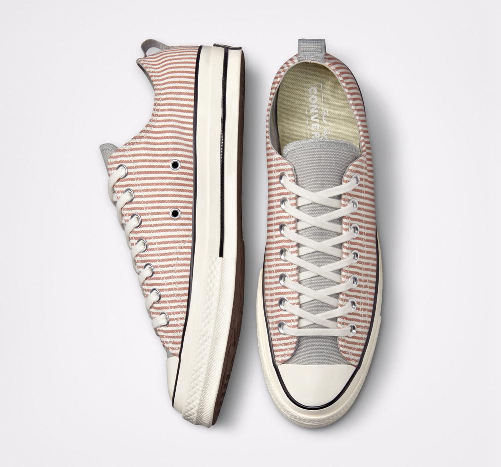 Brown Mineral Clay / Slate Sage / Egret Converse Chuck 70 Crafted Stripe Unisex Women's Low Tops  US |  78936-KERH