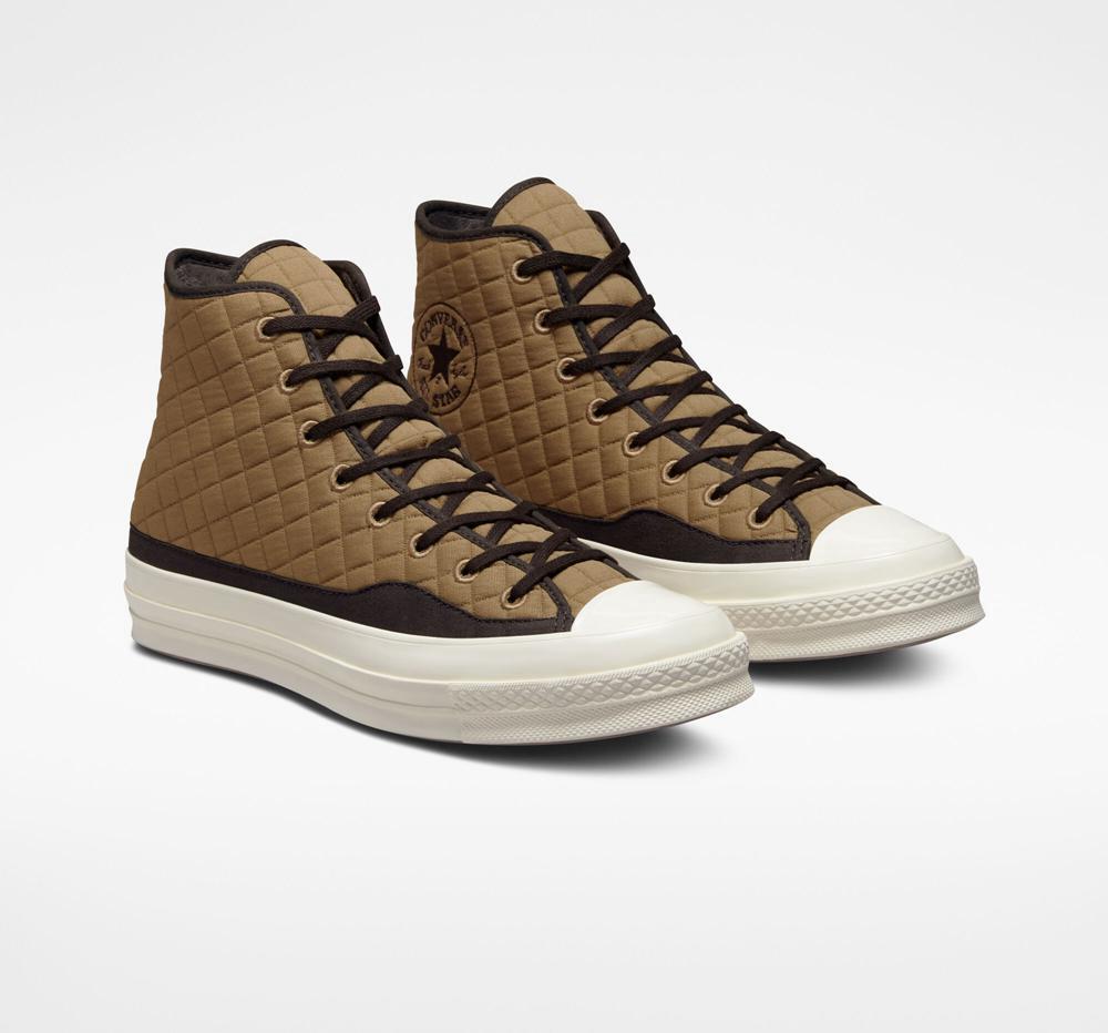 Brown Sand Dune / Black / Egret Converse Chuck 70 Quilted Unisex Men's High Tops  US |  34870-PYAU