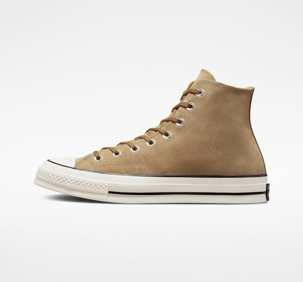 Brown Sand Dune / Egret / Black Converse Chuck 70 Suede Unisex Men's High Tops  US |  53647-IFUJ