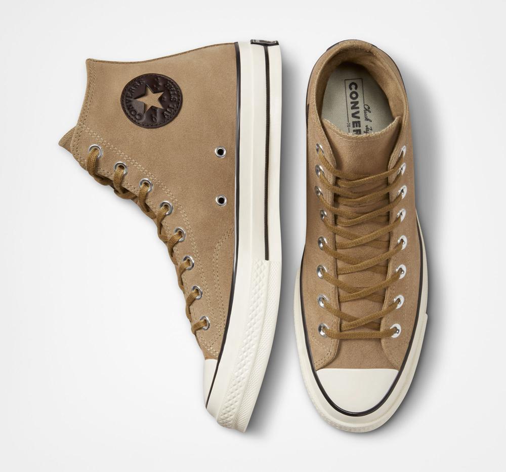 Brown Sand Dune / Egret / Black Converse Chuck 70 Suede Unisex Men's High Tops  US |  53647-IFUJ