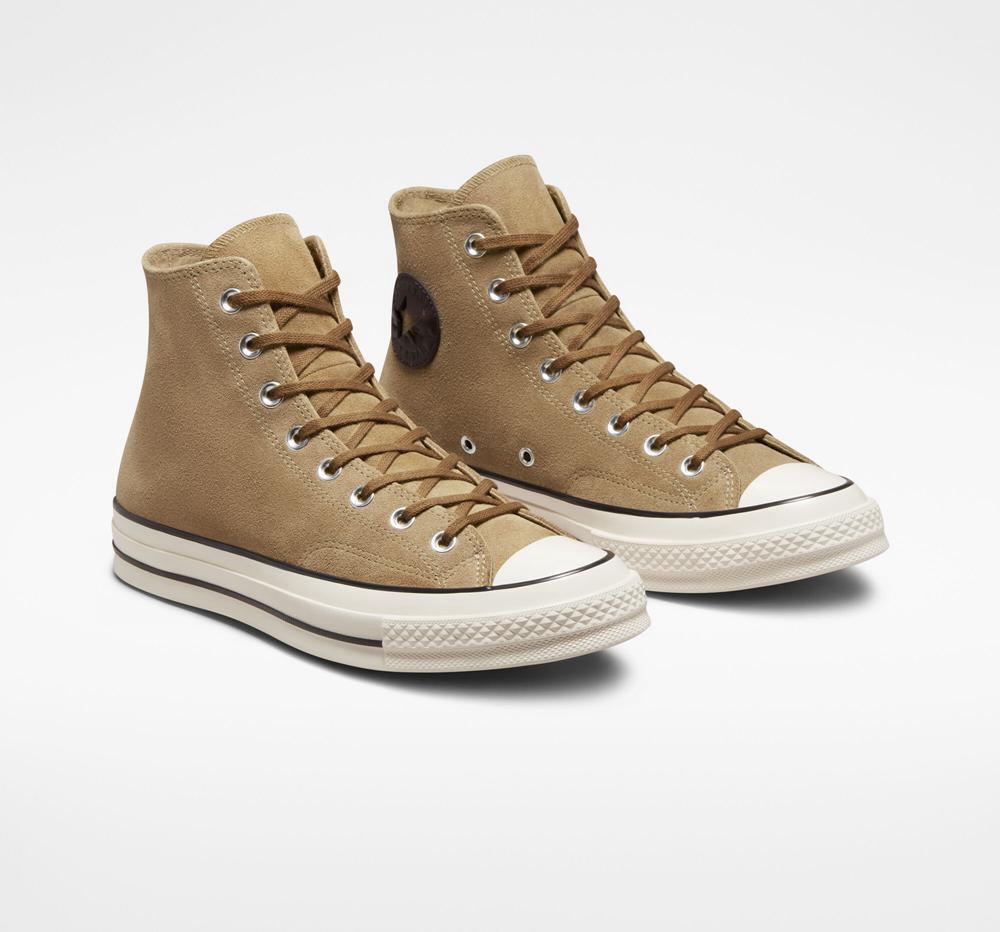 Brown Sand Dune / Egret / Black Converse Chuck 70 Suede Unisex Men's High Tops  US |  53647-IFUJ