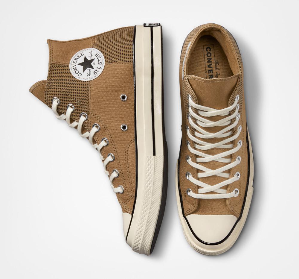 Brown Sand Dune / Egret / Black Converse Chuck 70 Patchwork Unisex Men's High Tops  US |  84521-ENXK