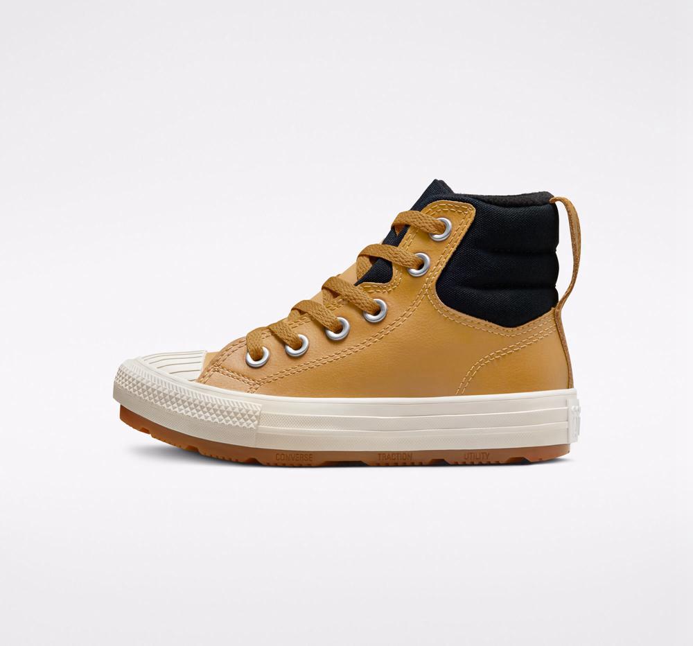 Brown Wheat / Black / Pale Putty Converse Leather Chuck Taylor All Star Berkshire Boot Color Little Kids Boys' High Tops  US |  87215-SHLG